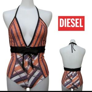 Diesel One Piece Swimsuit Small Plaid Cutout Halter Monokini